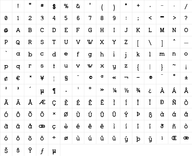 Charrington Bold Character Map Charrington Bold Character Map