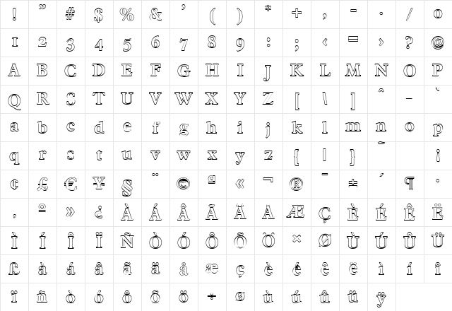 CharlesBeckerOutline Bold Character Map