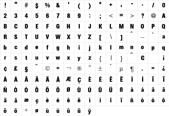 AgentConDB Bold Character Map