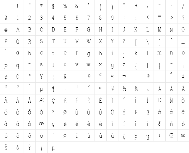Charrington Narrow Regular Character Map Charrington Narrow Regular Character Map