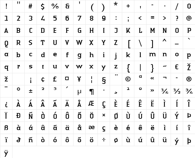 LTAuthenticSmallSerif Regular Character Map