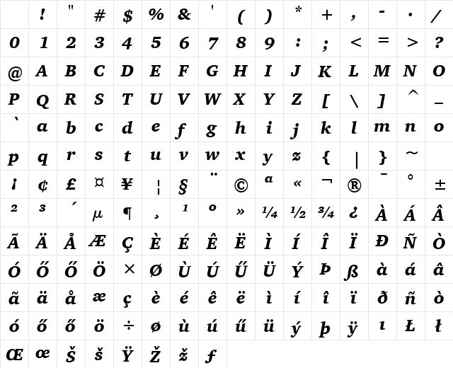 Charter BlHU Black Italic Character Map