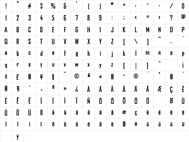 Agency Bold Character Map