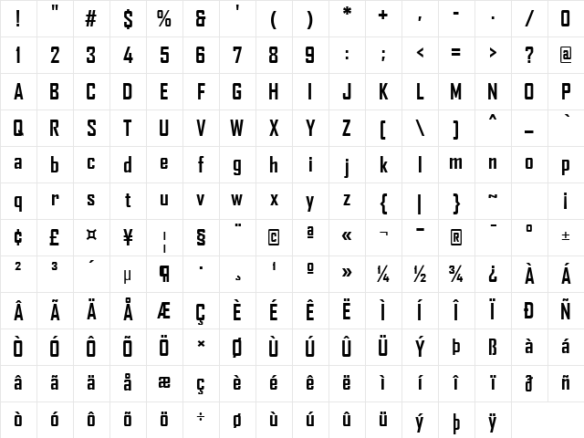 Agency FB Bold Character Map