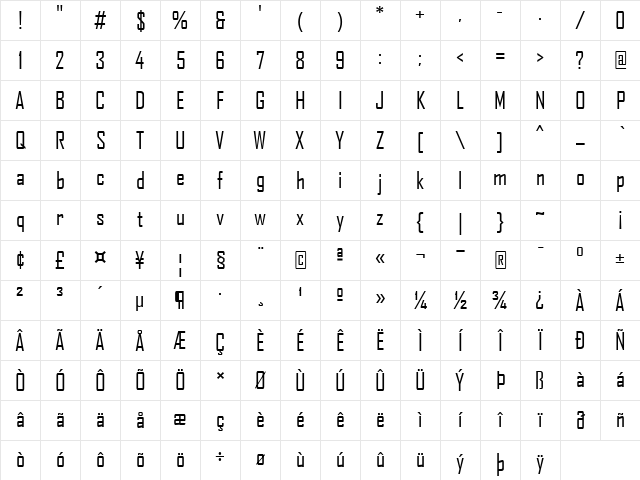 Agency FB Regular Character Map