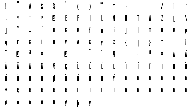 AgencyFB Bold Comp Regular Character Map