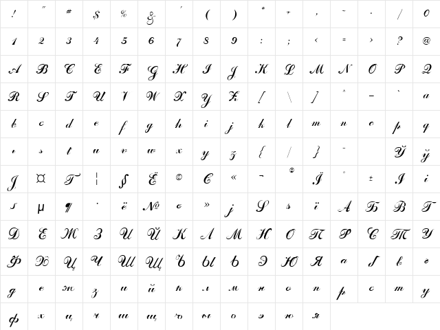 ArtScript Regular Character Map