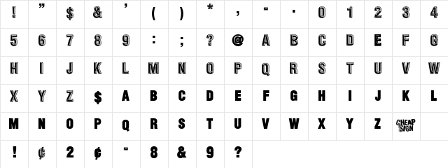 CheapSign Regular Character Map CheapSign Regular Character Map