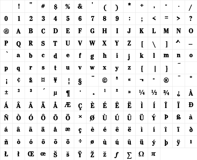 CheltenhamCondLH Bold Character Map CheltenhamCondLH Bold Character Map