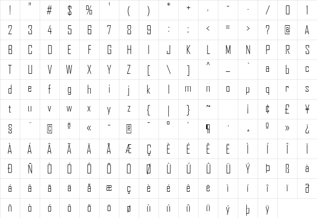 AgencyFB Light Regular Character Map