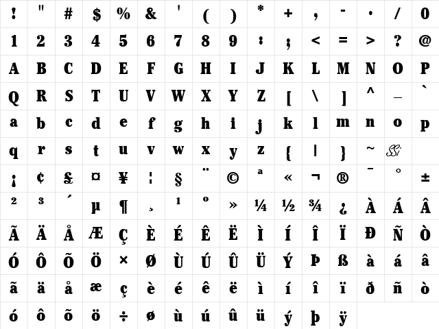 Cheltenham Black Condensed SSi Black Condensed Character Map