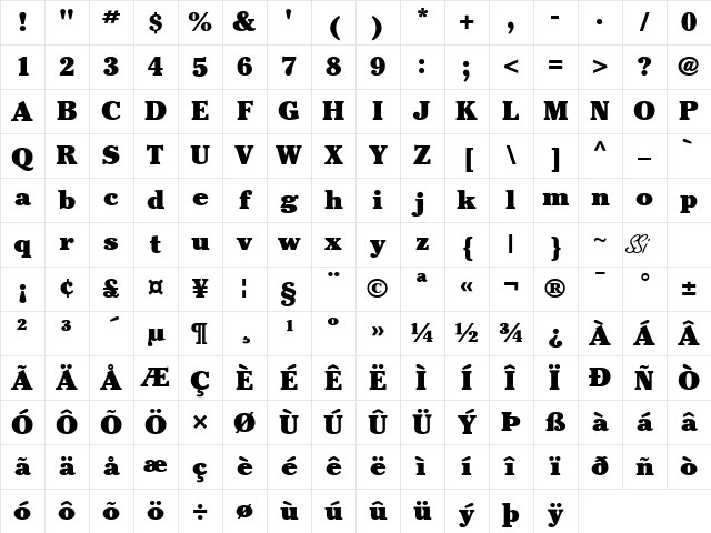 Cheltenham Black SSi Black Character Map