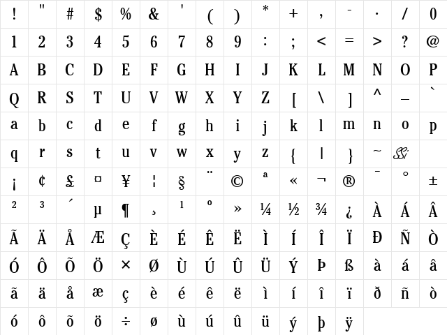 Cheltenham Condensed SSi Condensed Character Map Cheltenham Condensed SSi Condensed Character Map