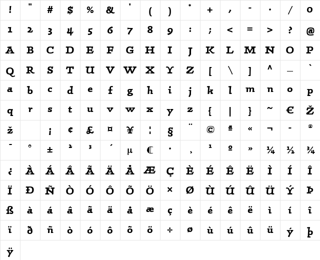 LTConrad Light Bold Character Map