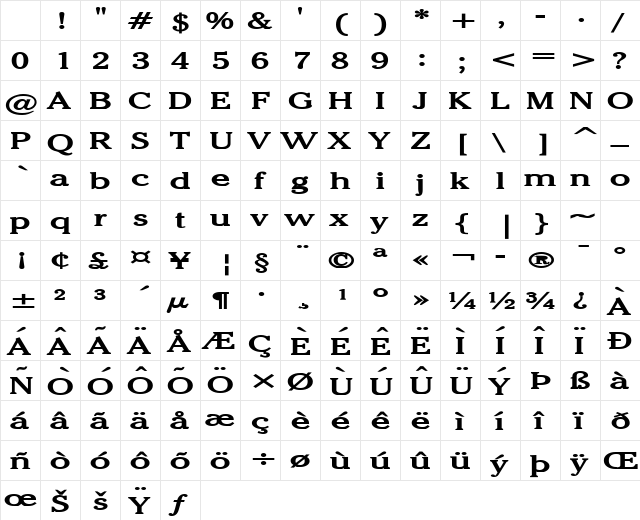 Chelsey Extended Bold Character Map Chelsey Extended Bold Character Map