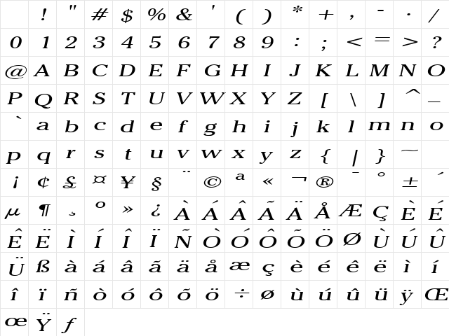 Chelsey Extended Italic Character Map Chelsey Extended Italic Character Map