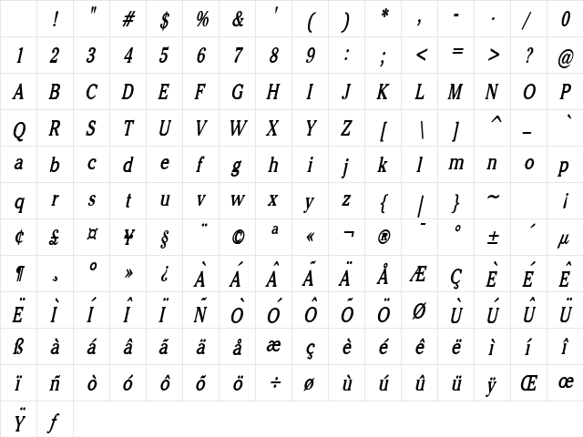 Chelsey Thin Bold Italic Character Map Chelsey Thin Bold Italic Character Map