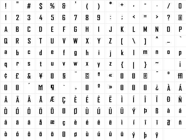 AgencyFB Bold Character Map