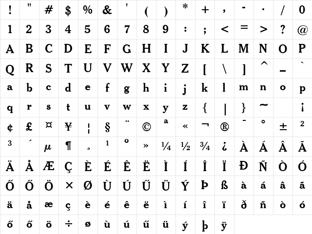 Cheltenham HdHU Bold Headline Character Map