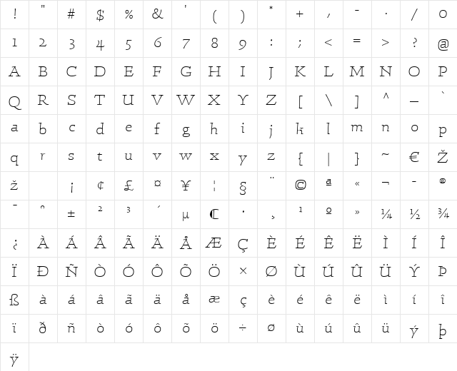 LTConrad Light Regular Character Map