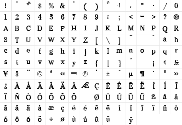 Cheltenham Contour Regular Character Map