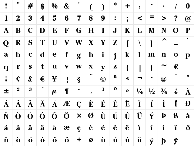 ChelthmITC Bk BT Bold Character Map ChelthmITC Bk BT Bold Character Map