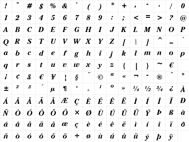 ChelthmITC Bk BT Bold Italic Character Map ChelthmITC Bk BT Bold Italic Character Map