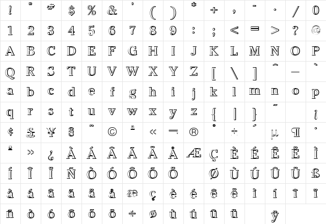 Cheltenham Outline Shadow Regular Character Map