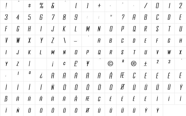 Agency Oblique Character Map