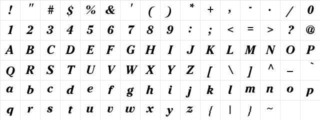 Cheltenham-Bo-i Regular Character Map