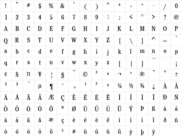 CheltenhamCond Regular Character Map CheltenhamCond Regular Character Map