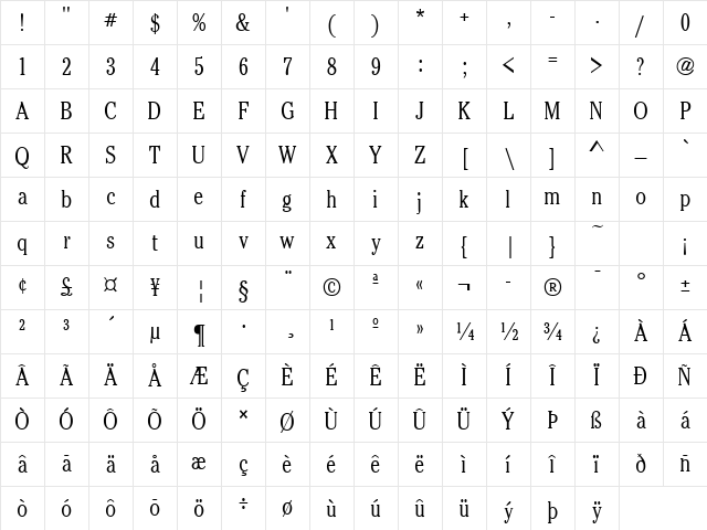 CheltenhamCondLH Regular Character Map CheltenhamCondLH Regular Character Map
