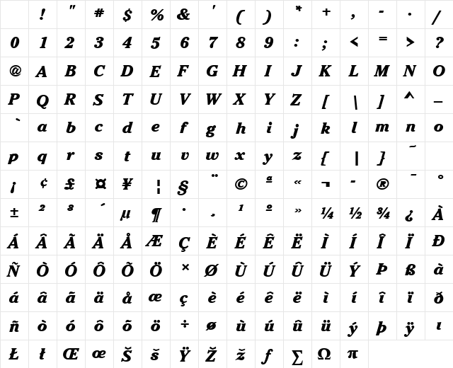 CheltenhamLH Bold Italic Character Map CheltenhamLH Bold Italic Character Map