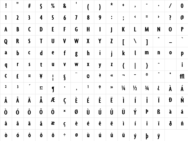 Agenda Bold Character Map