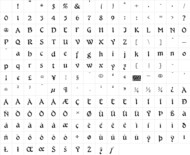 CheshireBroad Regular Character Map CheshireBroad Regular Character Map