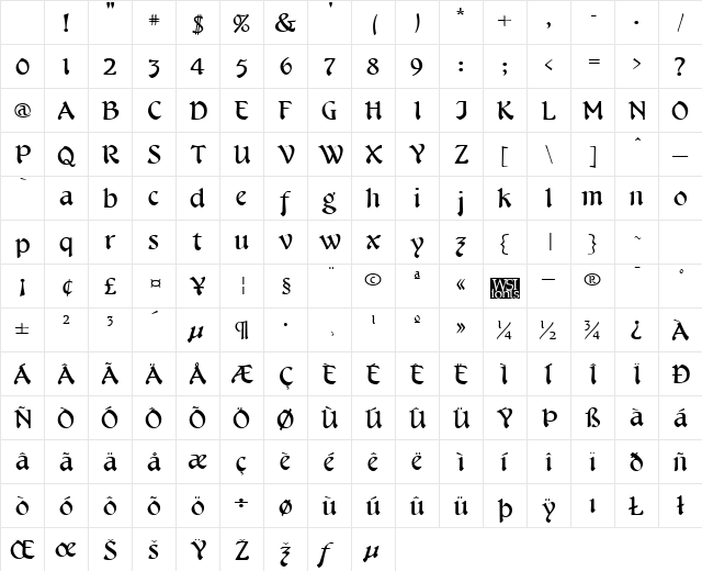 CheshireBroad Regular Character Map CheshireBroad Regular Character Map