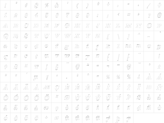 ChestnutOutlineCondensed Oblique Character Map