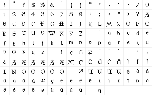 Chevalier Bold Character Map
