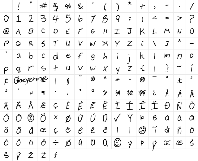 Cheyenne Hand Bold Character Map Cheyenne Hand Bold Character Map