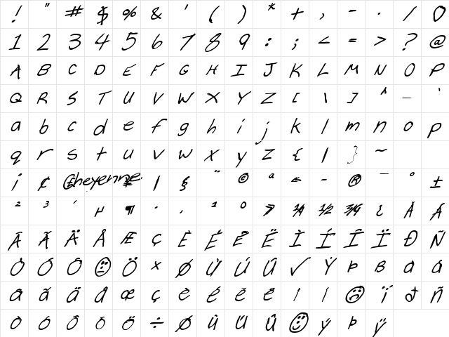 Cheyenne Hand Bold Italic Bold Italic Character Map