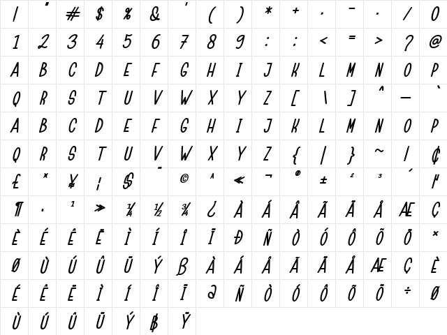 Childa Sans Bold Italic Character Map