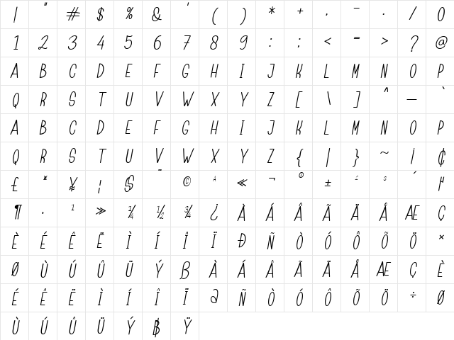 Childa Sans Italic Character Map