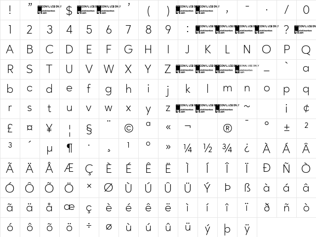 Ageo Trial Light Regular Character Map