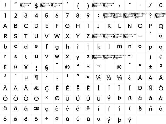 Ageo Trial SemBd Regular Character Map