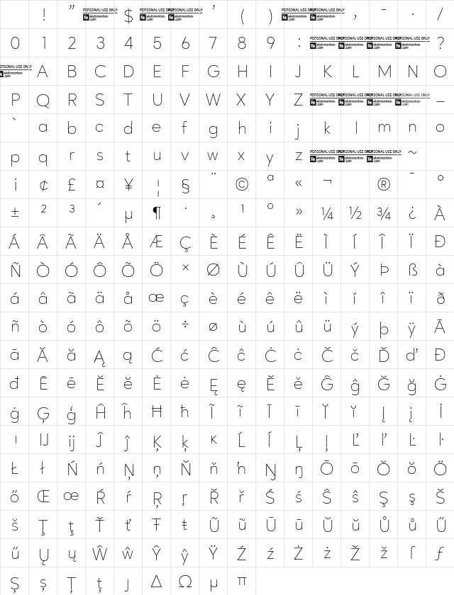 Ageo Trial Thin Regular Character Map