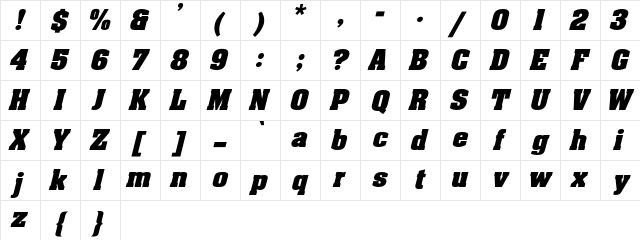 AaronBoldExpd Italic Character Map