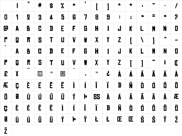 Chinese Rocks Bold Character Map
