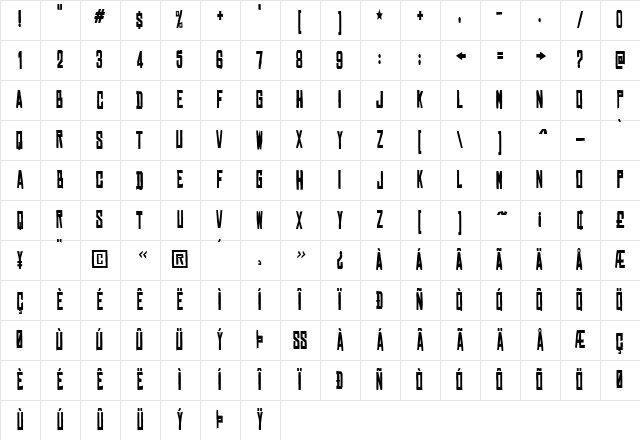 Chinese Rocks Cnd Bold Character Map