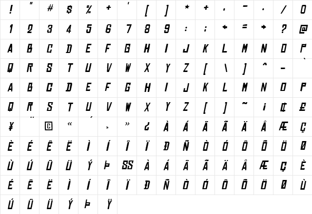 Chinese Rocks Italic Character Map
