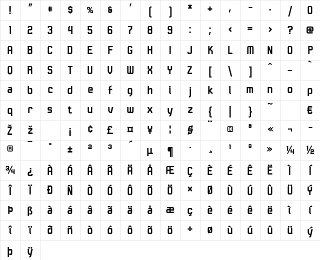 LTKaliber Bold Character Map